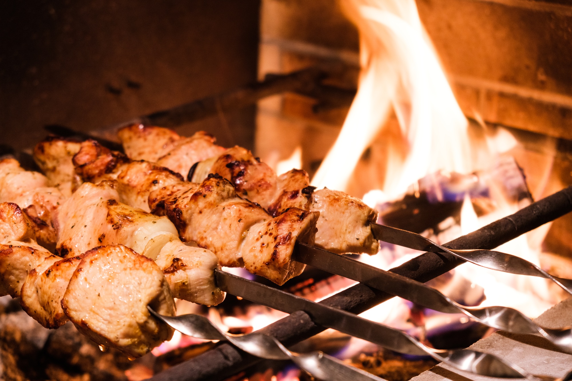 Turkey kebab on the grill closeup